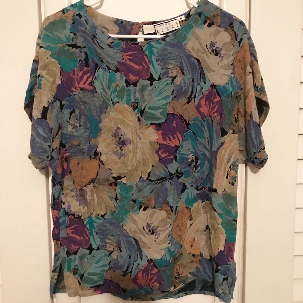 Vintage Dark Abstract Floral Blouse